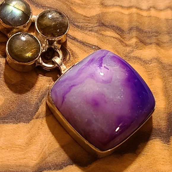 Gemstone silver pendant agate and labradorite - Picture 7 of 10